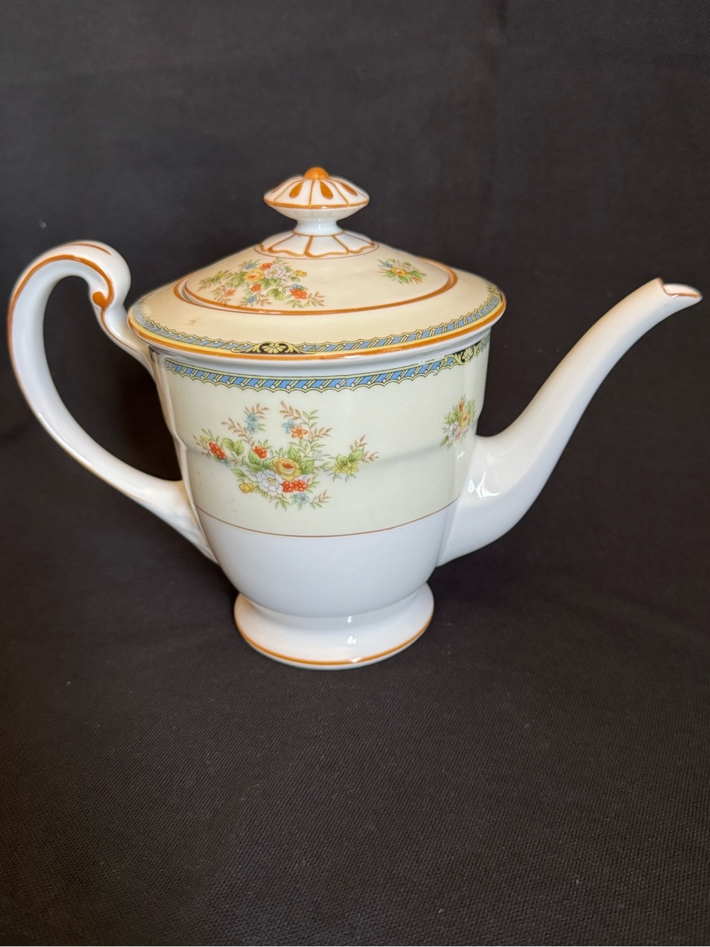 Porcelain Floral Teapot with Gold Trim - Cream and White